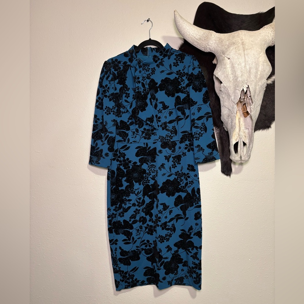 Liz Claiborne Blue and Black Floral Dress